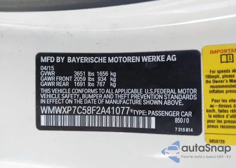 2015 Mini Hardtop Cooper S z USA, uszkodzony, nr VIN WMWXP7C58F2A41077